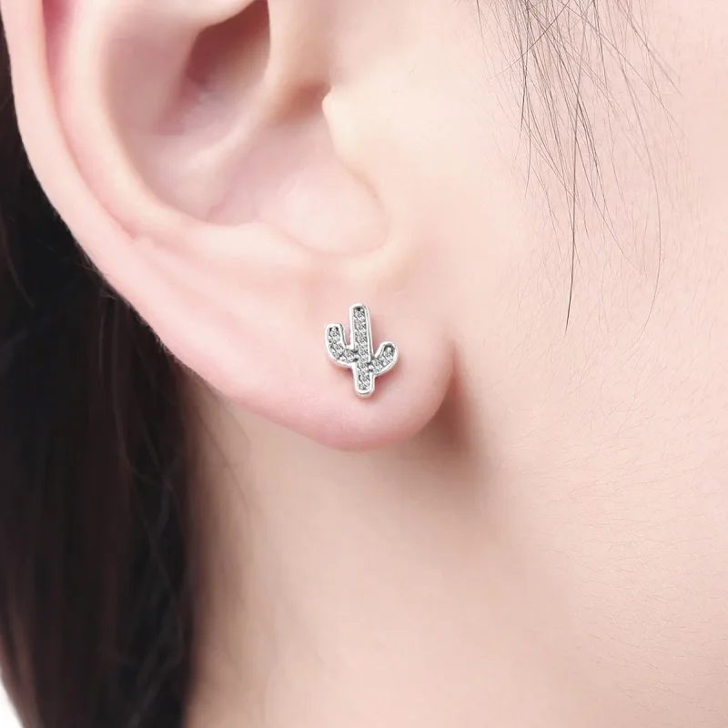 (image for) Silver Fresh Cactus Stud Earrings - PANDORA Style - SCE286 - View 6