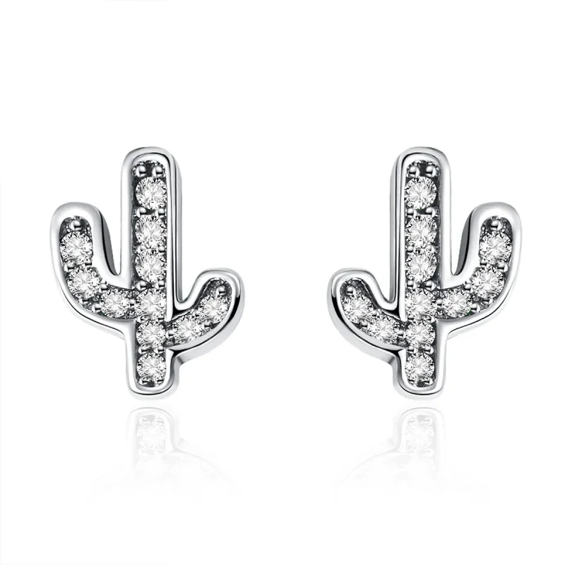 (image for) Silver Fresh Cactus Stud Earrings - PANDORA Style - SCE286 - Product Image