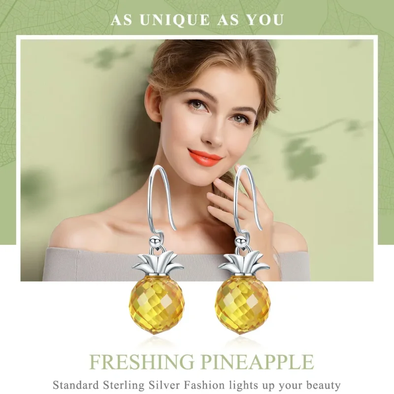 (image for) Silver Fresh Pineapple Hanging Earrings - PANDORA Style - SCE265 - View 2