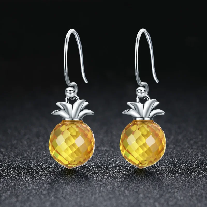 (image for) Silver Fresh Pineapple Hanging Earrings - PANDORA Style - SCE265 - View 3