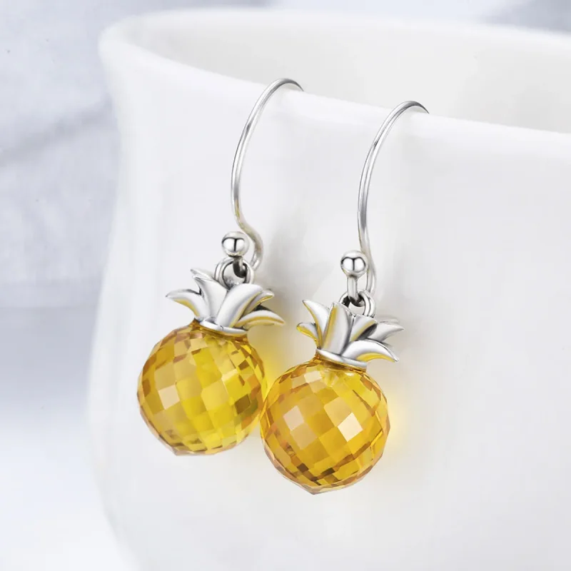 (image for) Silver Fresh Pineapple Hanging Earrings - PANDORA Style - SCE265 - View 4