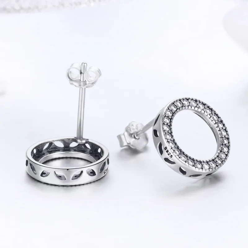 (image for) Silver Geometry Light Stud Earrings - PANDORA Style - SCE417 - View 3