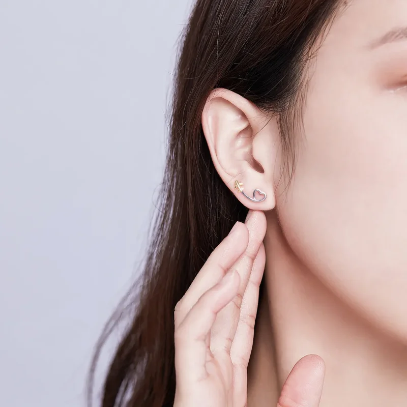 (image for) Silver & Gold-Plated Fly To Love Stud Earrings - PANDORA Style - SCE632 - View 6