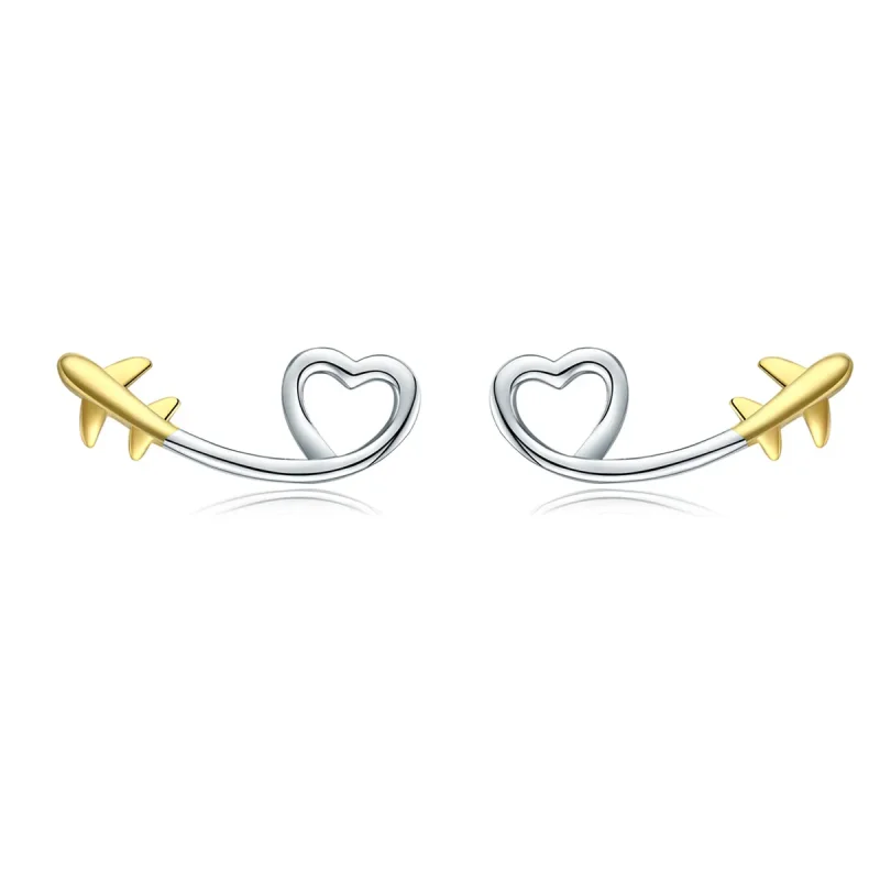 (image for) Silver & Gold-Plated Fly To Love Stud Earrings - PANDORA Style - SCE632 - Product Image