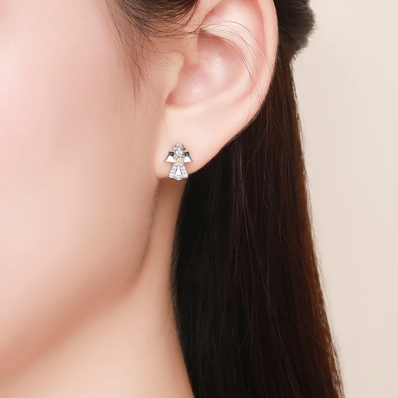 (image for) Silver & Gold-Plated Meteor Stud Earrings - PANDORA Style - SCE476 - View 4