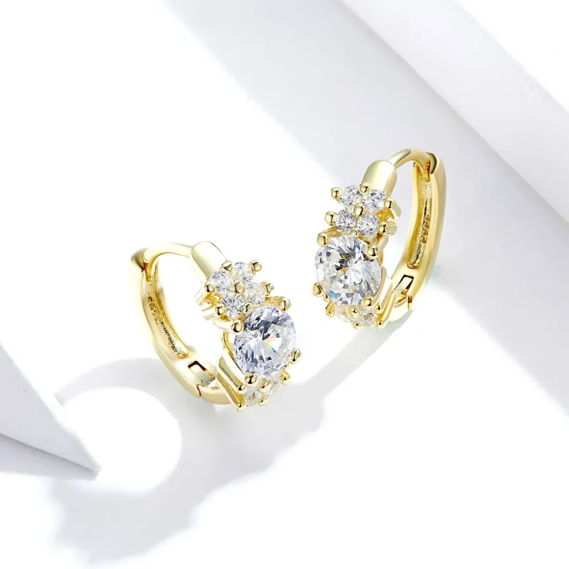(image for) Silver & Gold-Plated Romantic Shine Hoop Earrings - PANDORA Style - SCE485-B - View 2