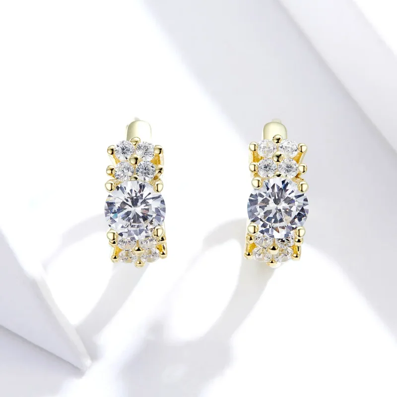 (image for) Silver & Gold-Plated Romantic Shine Hoop Earrings - PANDORA Style - SCE485-B - View 3