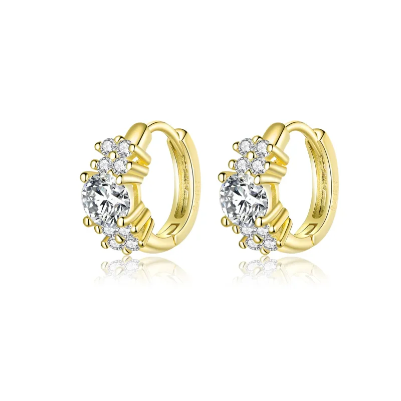 (image for) Silver & Gold-Plated Romantic Shine Hoop Earrings - PANDORA Style - SCE485-B - Product Image