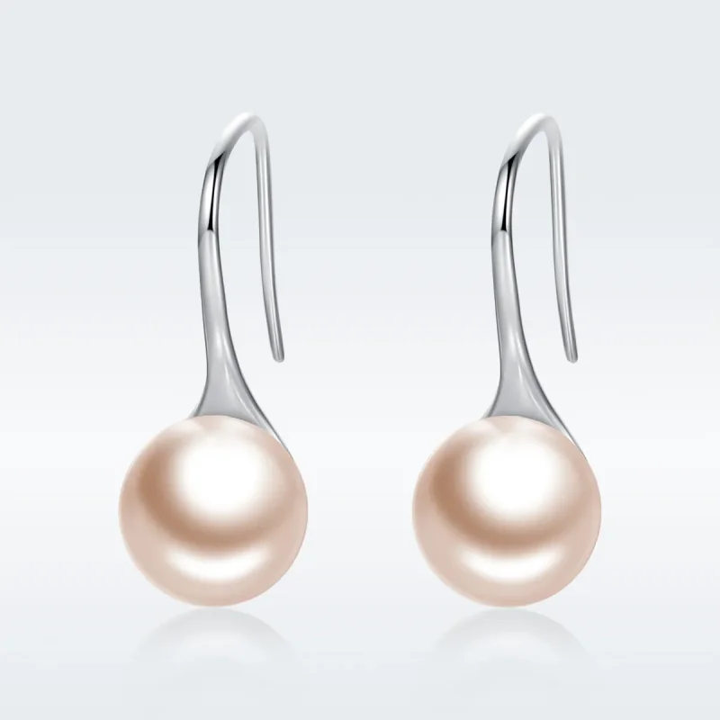 (image for) Silver Golden Pearl Hanging Earrings - PANDORA Style - SCE146 - View 2