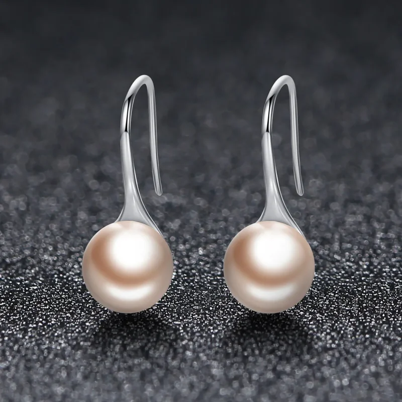(image for) Silver Golden Pearl Hanging Earrings - PANDORA Style - SCE146 - View 3