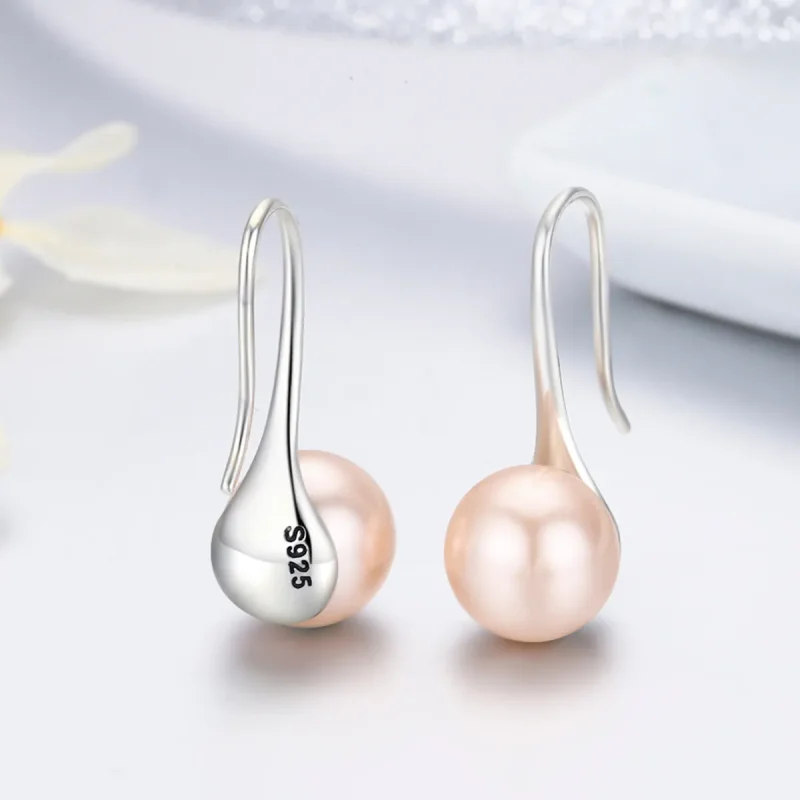 (image for) Silver Golden Pearl Hanging Earrings - PANDORA Style - SCE146 - View 5