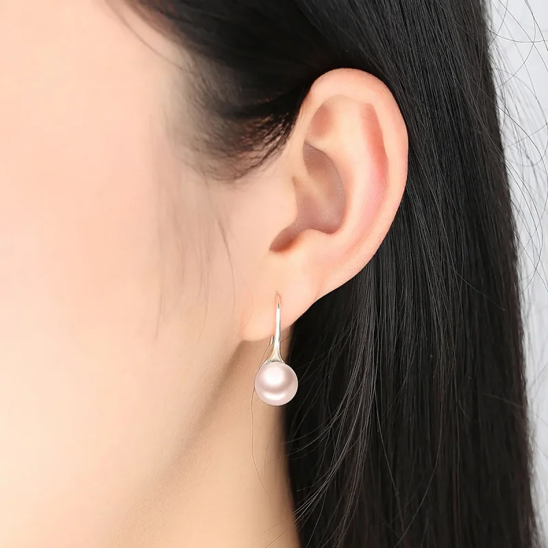 (image for) Silver Golden Pearl Hanging Earrings - PANDORA Style - SCE146 - View 6