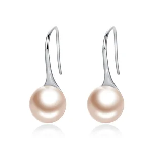 (image for) Silver Golden Pearl Hanging Earrings - PANDORA Style - SCE146