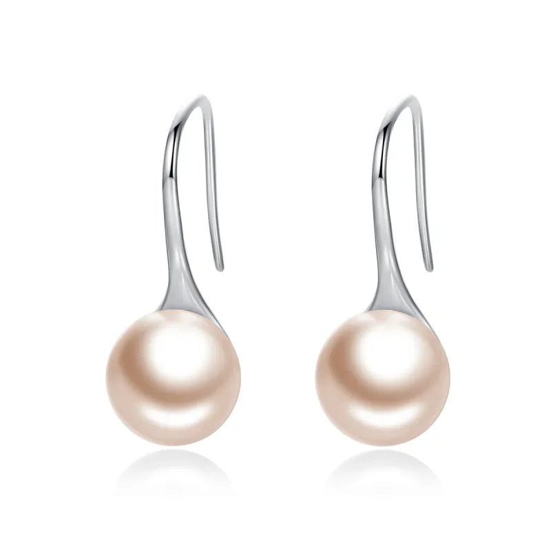(image for) Silver Golden Pearl Hanging Earrings - PANDORA Style - SCE146 - Product Image