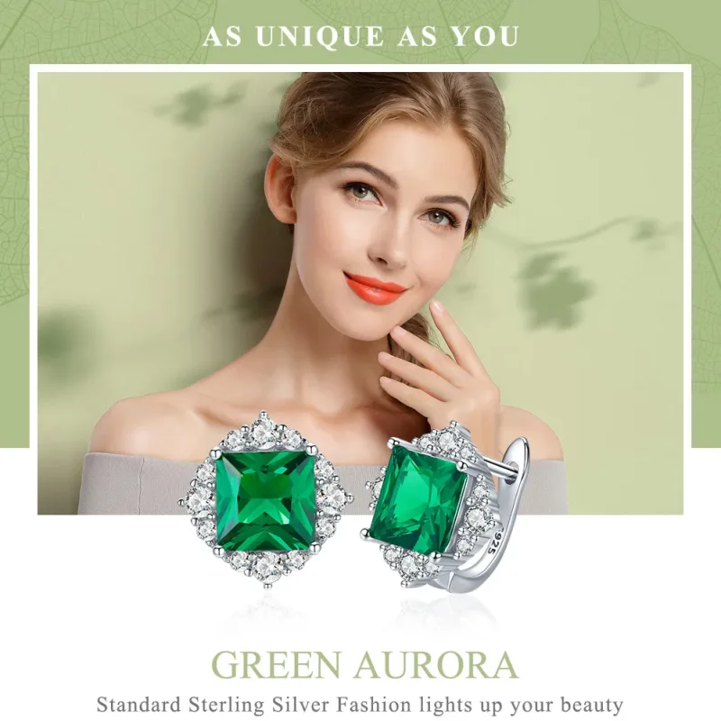 (image for) Silver Green Aurora Stud Earrings - PANDORA Style - SCE540 - View 2