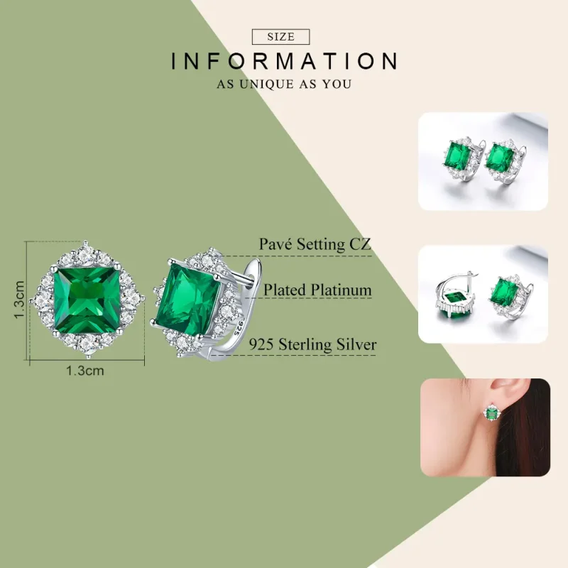 (image for) Silver Green Aurora Stud Earrings - PANDORA Style - SCE540 - View 3