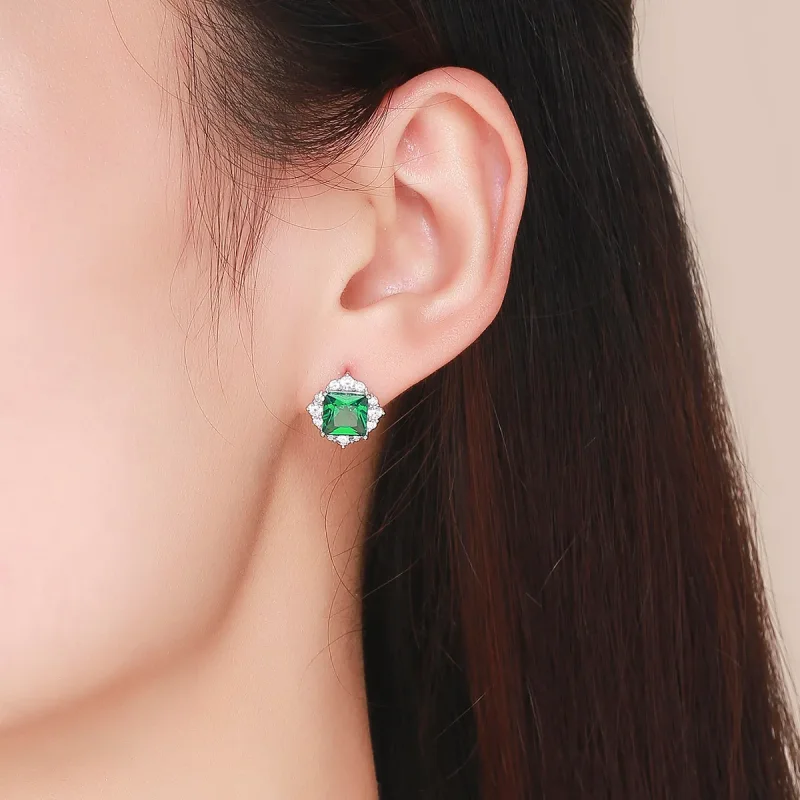 (image for) Silver Green Aurora Stud Earrings - PANDORA Style - SCE540 - View 4
