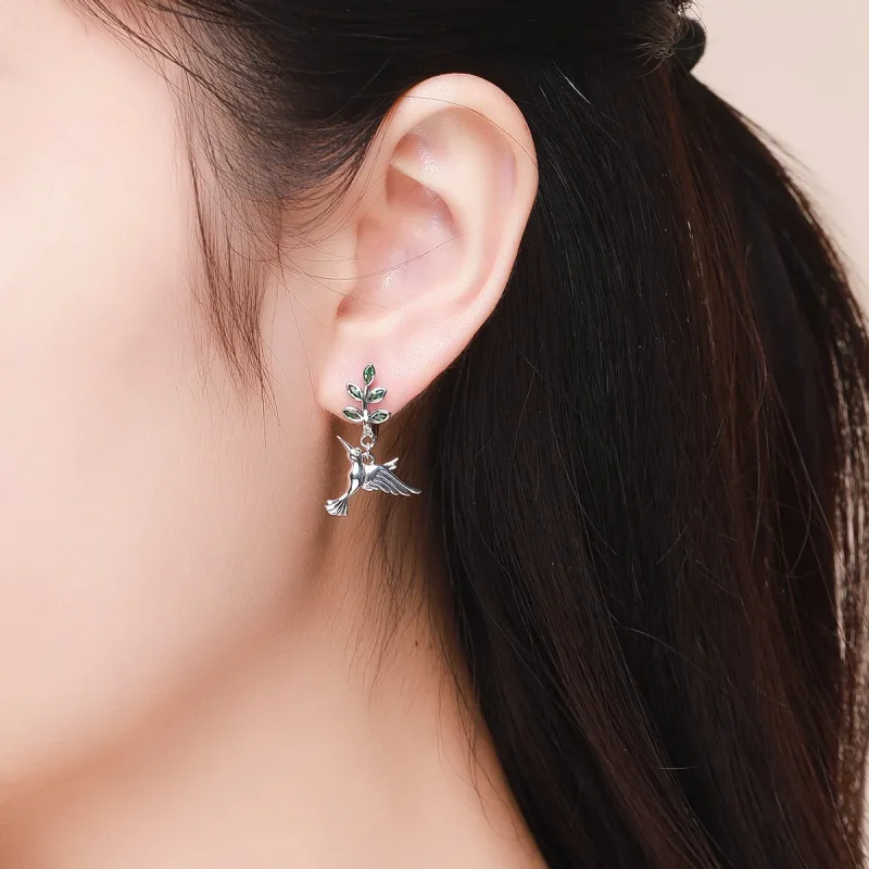 (image for) Silver Greetings From Hummingbirds Stud Earrings - PANDORA Style - SCE464 - View 5