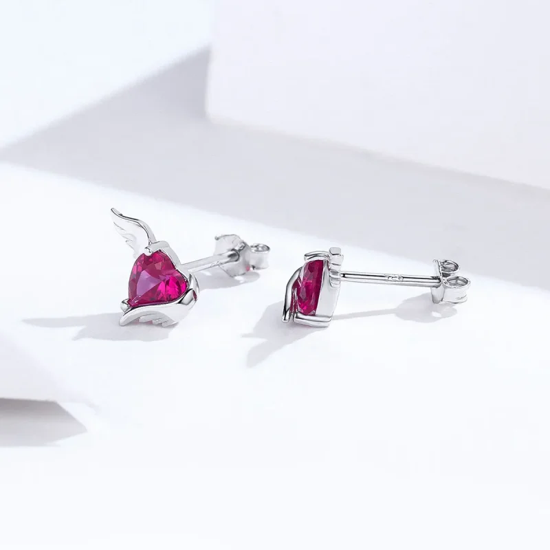 (image for) Silver Guardian Heart Stud Earrings - PANDORA Style - SCE690 - View 2
