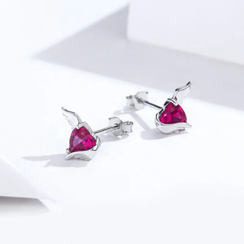 (image for) Silver Guardian Heart Stud Earrings - PANDORA Style - SCE690 - View 3