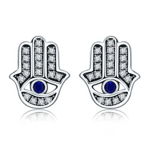 (image for) Silver Hamsa Hand Stud Earrings - PANDORA Style - SCE389