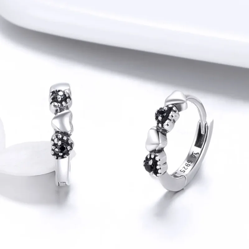 (image for) Silver Hearts Dating Hoop Earrings - PANDORA Style - SCE445 - View 2