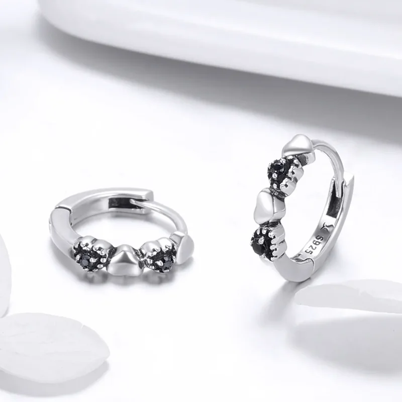 (image for) Silver Hearts Dating Hoop Earrings - PANDORA Style - SCE445 - View 3