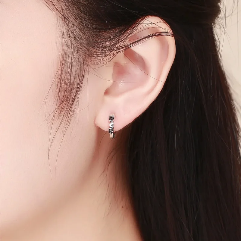 (image for) Silver Hearts Dating Hoop Earrings - PANDORA Style - SCE445 - View 5