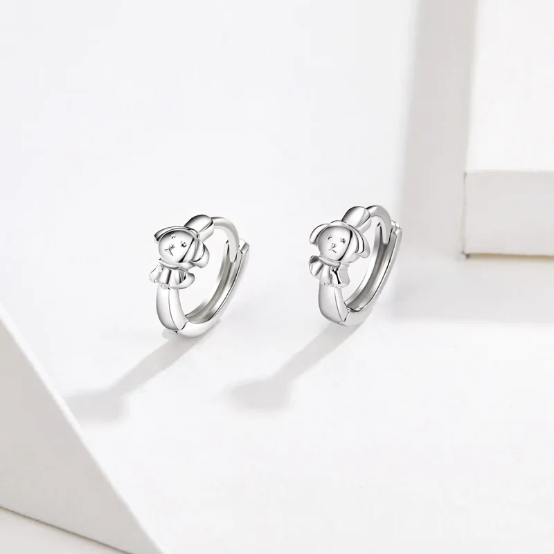 (image for) Silver Honest Puppy Hoop Earrings - PANDORA Style - SCE662 - View 3