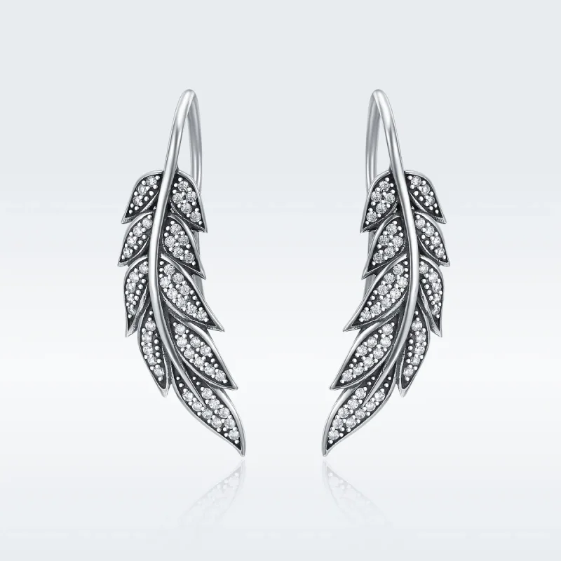 (image for) Silver Leaves Enamoured Hanging Earrings - PANDORA Style - SCE215 - View 2