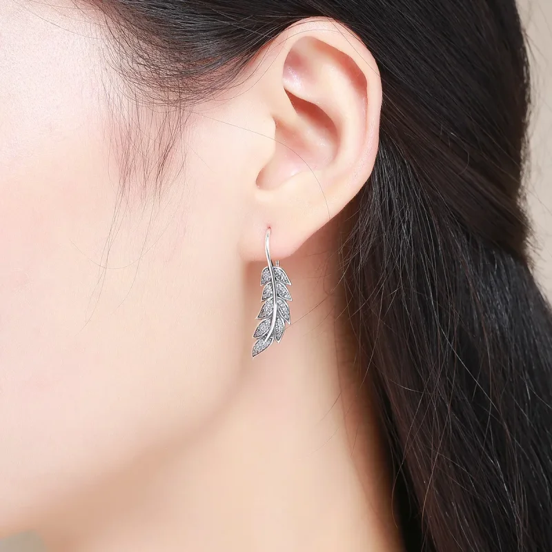(image for) Silver Leaves Enamoured Hanging Earrings - PANDORA Style - SCE215 - View 4