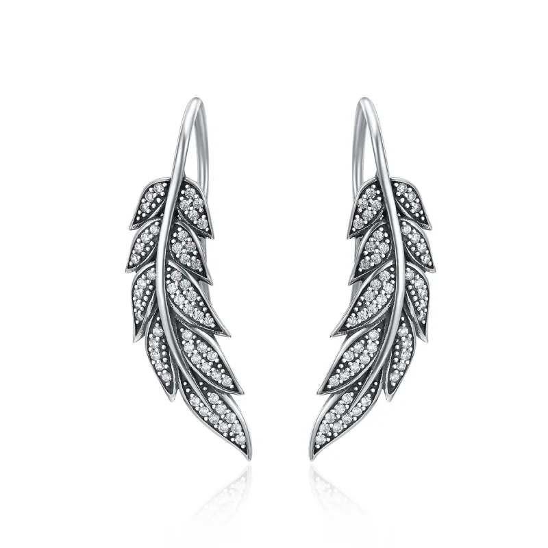 (image for) Silver Leaves Enamoured Hanging Earrings - PANDORA Style - SCE215 - Product Image