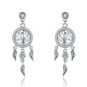 (image for) Silver Life Tree & Dream Catcher Hanging Earrings - PANDORA Style - SCE457