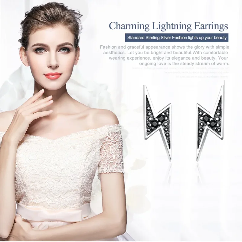 (image for) Silver Lightning Stud Earrings - PANDORA Style - SCE156 - View 2