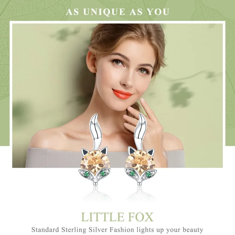 (image for) Silver Little Fox Stud Earrings - PANDORA Style - SCE527 - View 2