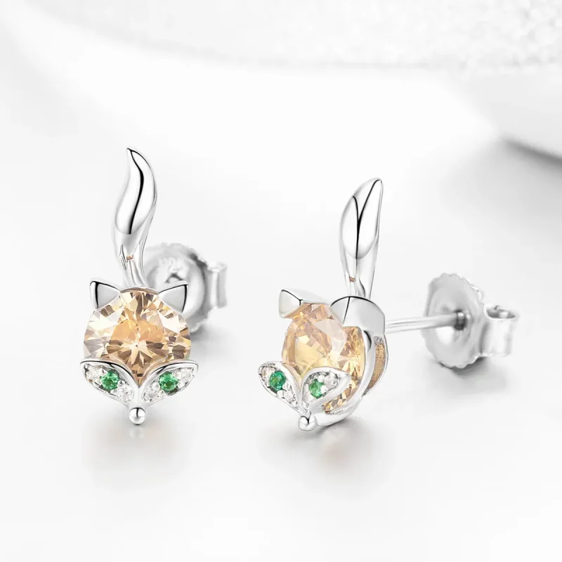 (image for) Silver Little Fox Stud Earrings - PANDORA Style - SCE527 - View 3
