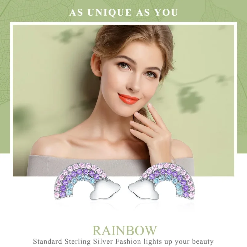 (image for) Silver Little Rainbow Stud Earrings - PANDORA Style - SCE578 - View 2