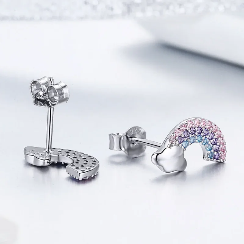 (image for) Silver Little Rainbow Stud Earrings - PANDORA Style - SCE578 - View 3