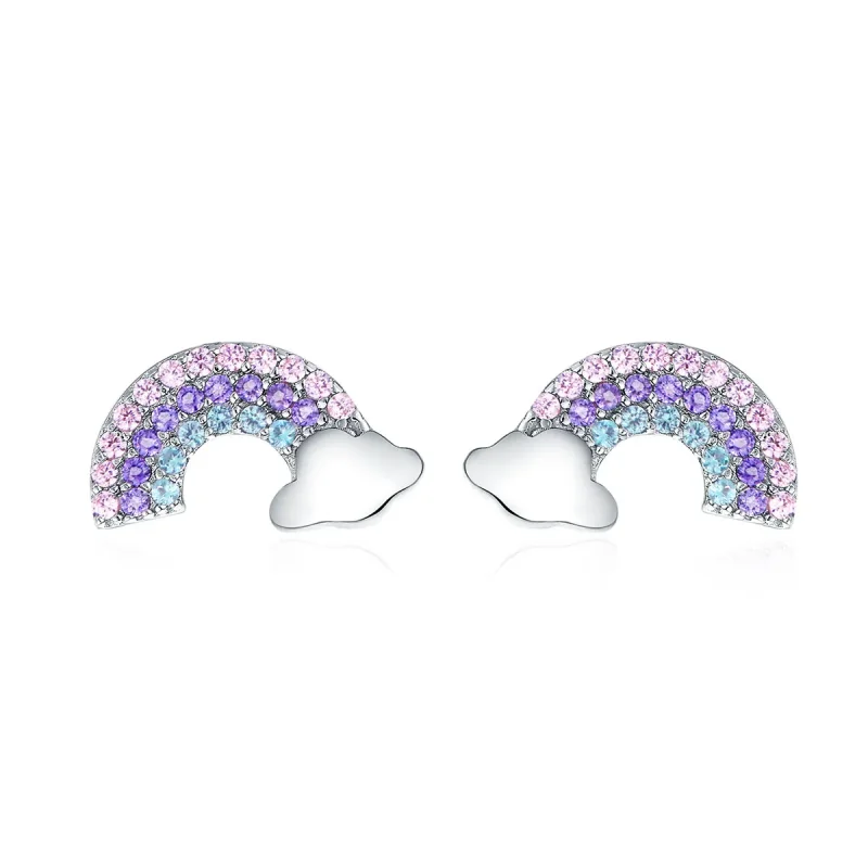 (image for) Silver Little Rainbow Stud Earrings - PANDORA Style - SCE578 - Product Image