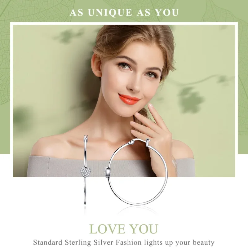 (image for) Silver Love You Hoop Earrings - PANDORA Style - SCE518 - View 2