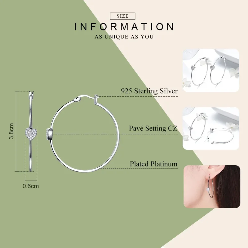 (image for) Silver Love You Hoop Earrings - PANDORA Style - SCE518 - View 3