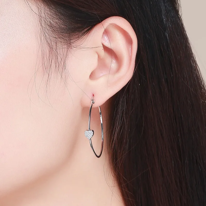 (image for) Silver Love You Hoop Earrings - PANDORA Style - SCE518 - View 4