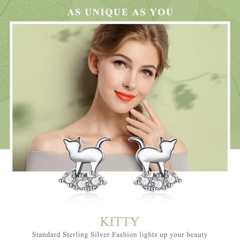 (image for) Silver Meow Star Stud Earrings - PANDORA Style - SCE537 - View 2