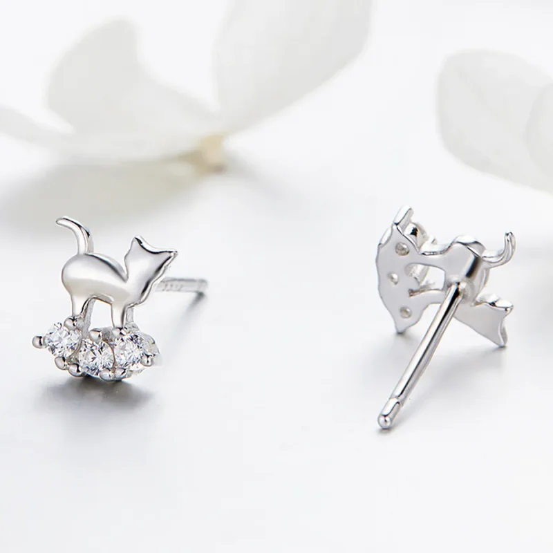 (image for) Silver Meow Star Stud Earrings - PANDORA Style - SCE537 - View 3