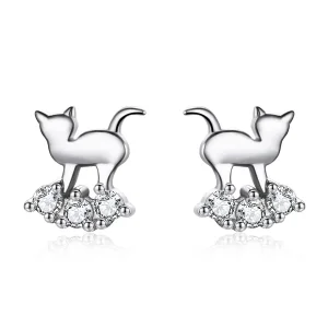 (image for) Silver Meow Star Stud Earrings - PANDORA Style - SCE537