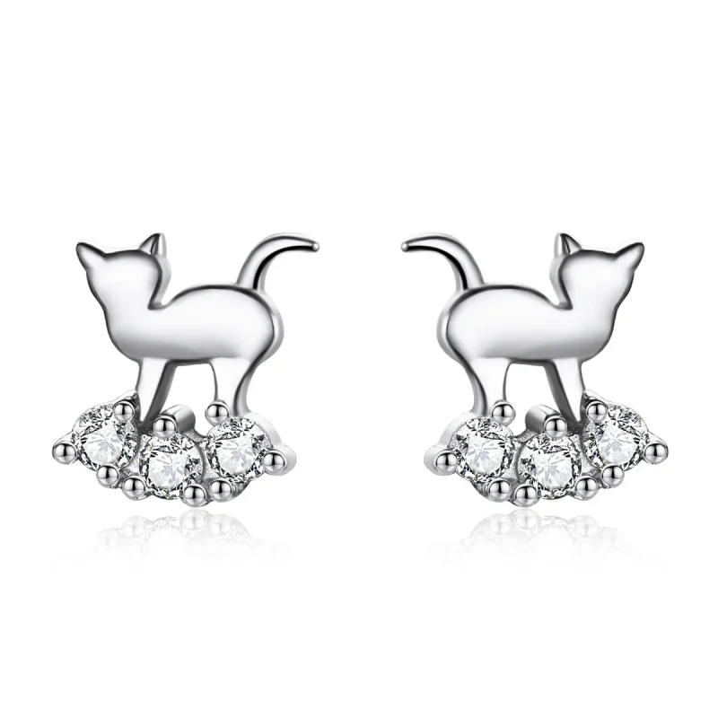 (image for) Silver Meow Star Stud Earrings - PANDORA Style - SCE537 - Product Image