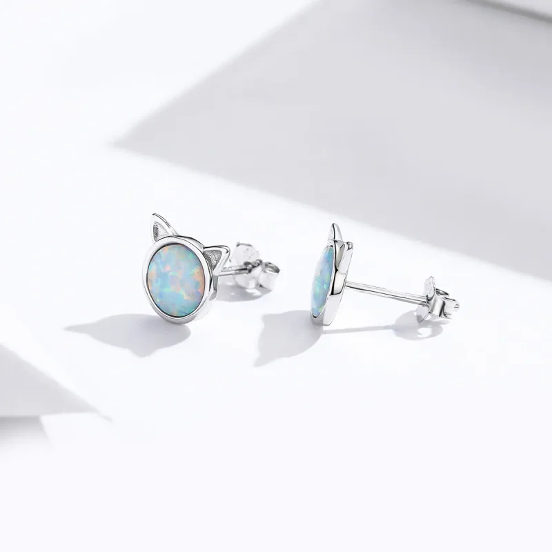 (image for) Silver Meow Star Stud Earrings - PANDORA Style - SCE538-Q - View 3