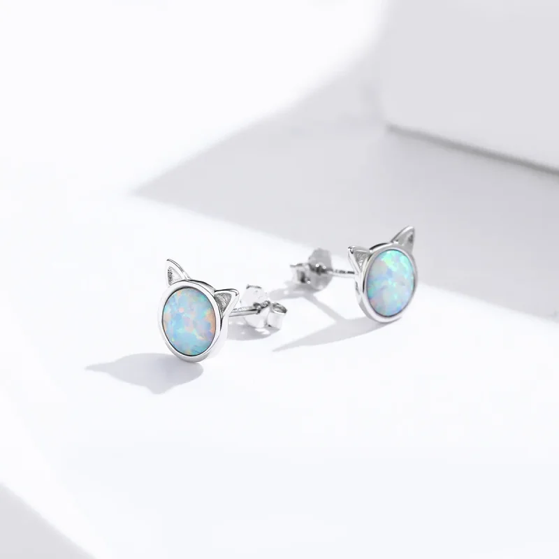 (image for) Silver Meow Star Stud Earrings - PANDORA Style - SCE538-Q - View 4