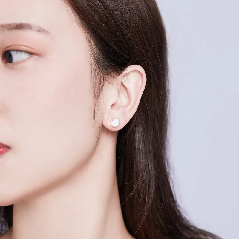 (image for) Silver Meow Star Stud Earrings - PANDORA Style - SCE538-Q - View 6