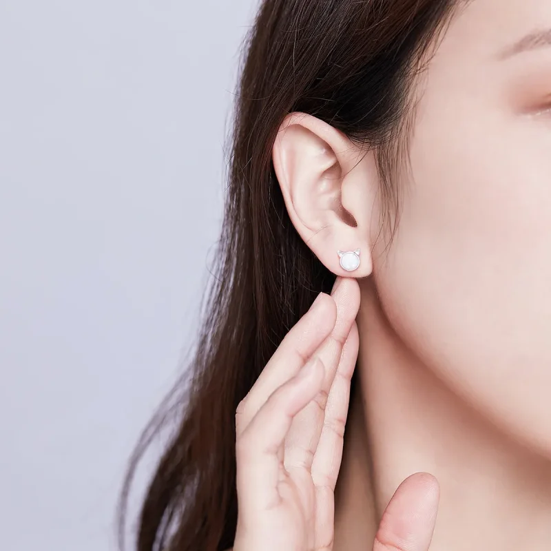 (image for) Silver Meow Star Stud Earrings - PANDORA Style - SCE538-Q - View 7